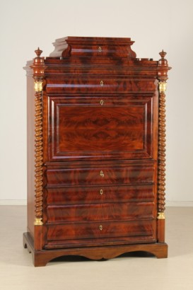antiguo secretaire, secretaire, carga de muelles y caoba y caoba, la segunda mitad del siglo XIX, en estilo Biedermeier, desde austria