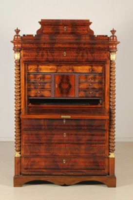 antiguo secretaire, secretaire, carga de muelles y caoba y caoba, la segunda mitad del siglo XIX, en estilo Biedermeier, desde austria