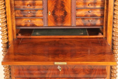 antiguo secretaire, secretaire, carga de muelles y caoba y caoba, la segunda mitad del siglo XIX, en estilo Biedermeier, desde austria
