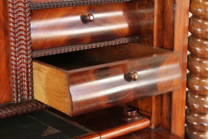 antiguo secretaire, secretaire, carga de muelles y caoba y caoba, la segunda mitad del siglo XIX, en estilo Biedermeier, desde austria