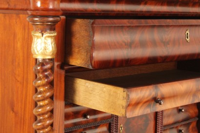 antiguo secretaire, secretaire, carga de muelles y caoba y caoba, la segunda mitad del siglo XIX, en estilo Biedermeier, desde austria