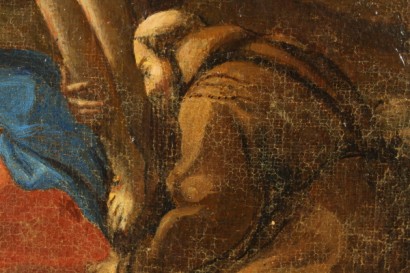 Kunst, Antiquität, Gemälde, 17. Jahrhundert, Norditalien, Kreuzigung, Madonna, St. Francis, Christus, Blitz, Blitzen, Tod, Öl es Gemälde, antike Gemälde in Öl, #arte, #pitturaantica, #dimanoinmano