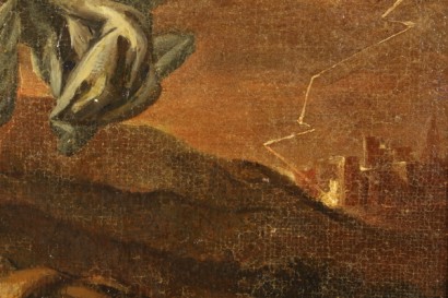 Kunst, Antiquität, Gemälde, 17. Jahrhundert, Norditalien, Kreuzigung, Madonna, St. Francis, Christus, Blitz, Blitzen, Tod, Öl es Gemälde, antike Gemälde in Öl, #arte, #pitturaantica, #dimanoinmano