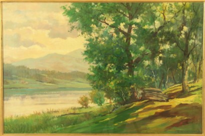 arte del siglo XX, 1900, 900, Tullio Giovenzani (1907-1975), aceite de pinturas, óleo sobre lienzo, obras giovenzani, paisajes, ríos, #arte, #novecento, #dimanoinmano