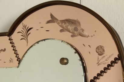 #dimanoinmano, #modernariato, #complementi, moderne, Accessoires, Spiegel, 40 Jahre, hergestellt in Italien, italienische Produktion, Glasmalerei, Glas, Messing verziert