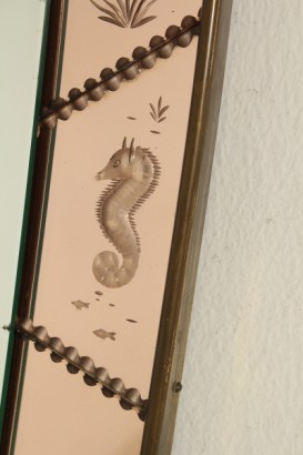 #dimanoinmano, #modernariato, #complementi, moderne, Accessoires, Spiegel, 40 Jahre, hergestellt in Italien, italienische Produktion, Glasmalerei, Glas, Messing verziert