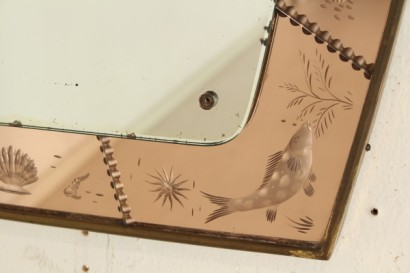 #dimanoinmano, #modernariato, #complementi, moderne, Accessoires, Spiegel, 40 Jahre, hergestellt in Italien, italienische Produktion, Glasmalerei, Glas, Messing verziert