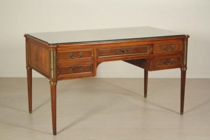 Desk, brass, leather, mahogany, neoclassical, 900, made in italy, #bottega, #mobiliinstile, #dimanoinmano