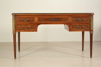 Desk, brass, leather, mahogany, neoclassical, 900, made in italy, #bottega, #mobiliinstile, #dimanoinmano
