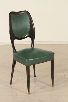 sillas, de 50 años, mancharon madera, ébano, tapicería, cuero artificial, hecha en Italia, #modernariato, #sedie, #dimanoinmano