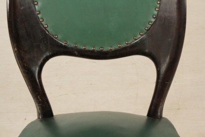 sillas, de 50 años, mancharon madera, ébano, tapicería, cuero artificial, hecha en Italia, #modernariato, #sedie, #dimanoinmano