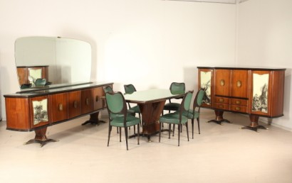 mesa, palo de rosa, vidrio pintado, latón, hecho en Italia, #modernariato, #tavoli, #dimanoinmano