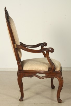 Stuhl, Nussbaum, massivem Holz, Gold, Dekorationen, Damast, 1700, 700, Venedig, hergestellt in Italien, #antiquariato, #sedie, #dimanoinmano