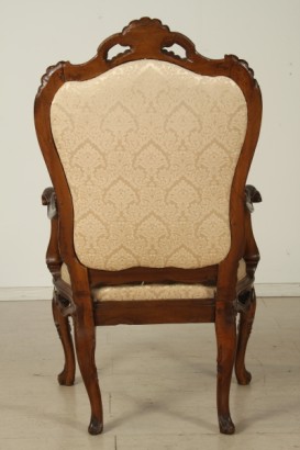 Stuhl, Nussbaum, massivem Holz, Gold, Dekorationen, Damast, 1700, 700, Venedig, hergestellt in Italien, #antiquariato, #sedie, #dimanoinmano