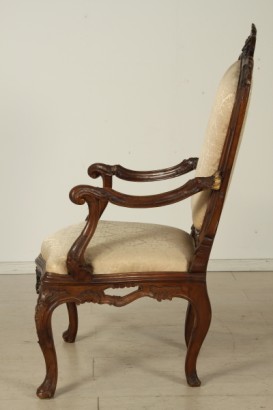 Stuhl, Nussbaum, massivem Holz, Gold, Dekorationen, Damast, 1700, 700, Venedig, hergestellt in Italien, #antiquariato, #sedie, #dimanoinmano