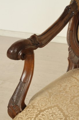 Stuhl, Nussbaum, massivem Holz, Gold, Dekorationen, Damast, 1700, 700, Venedig, hergestellt in Italien, #antiquariato, #sedie, #dimanoinmano