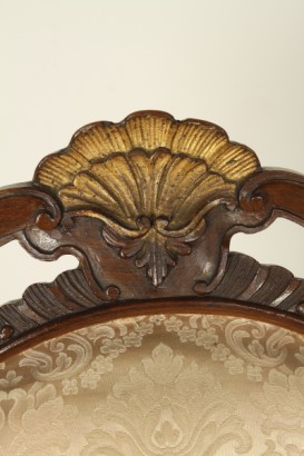 Stuhl, Nussbaum, massivem Holz, Gold, Dekorationen, Damast, 1700, 700, Venedig, hergestellt in Italien, #antiquariato, #sedie, #dimanoinmano