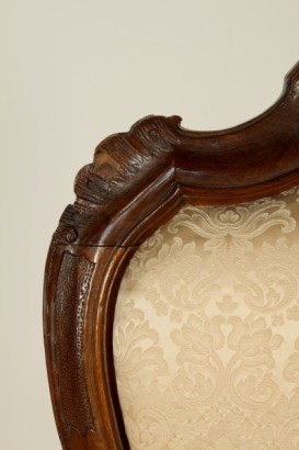 Stuhl, Nussbaum, massivem Holz, Gold, Dekorationen, Damast, 1700, 700, Venedig, hergestellt in Italien, #antiquariato, #sedie, #dimanoinmano