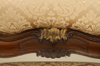 Stuhl, Nussbaum, massivem Holz, Gold, Dekorationen, Damast, 1700, 700, Venedig, hergestellt in Italien, #antiquariato, #sedie, #dimanoinmano