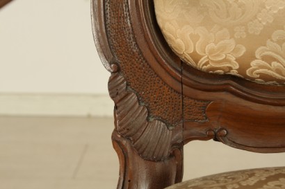 Stuhl, Nussbaum, massivem Holz, Gold, Dekorationen, Damast, 1700, 700, Venedig, hergestellt in Italien, #antiquariato, #sedie, #dimanoinmano