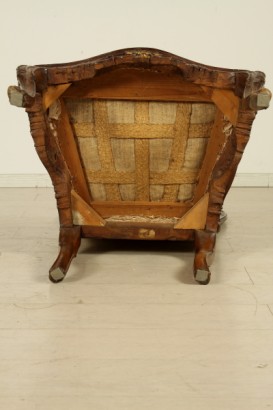 Stuhl, Nussbaum, massivem Holz, Gold, Dekorationen, Damast, 1700, 700, Venedig, hergestellt in Italien, #antiquariato, #sedie, #dimanoinmano