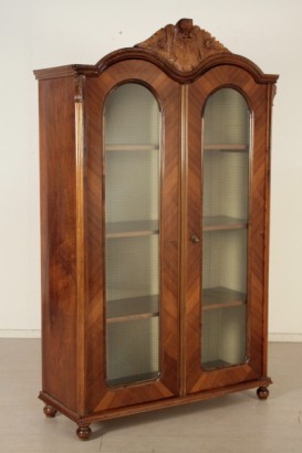 Gabinete, librería, vidrio, moldeado, nuez, 800, 900, hecha en Italia, #bottega, #umbertino, #dimanoinmano