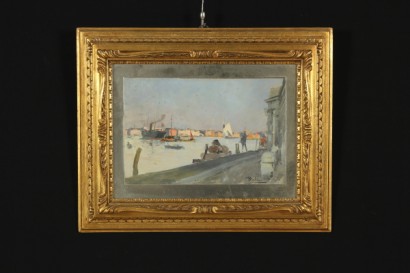 art du XXe siècle, 1900, 900, Paul Hall (1859-1924), un petit port de plaisance, la peinture à l'huile, le paysage, Venise, #arte, #novecento, #dimanoinmano