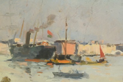 art du XXe siècle, 1900, 900, Paul Hall (1859-1924), un petit port de plaisance, la peinture à l'huile, le paysage, Venise, #arte, #novecento, #dimanoinmano