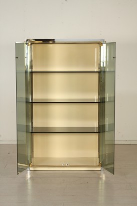 vetrina, anni 70, anni 80, made in italy, legno laccato, metallo, ottone, vetro fumè, #modernariato, #mobilio, #dimanoinmano