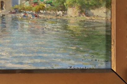 Kunst des 20. Jahrhunderts 900, Silvio Poma (1841-1932), Blick auf den See, Landschaft, Ölgemälde, #arte, #novecento, #dimanoinmano