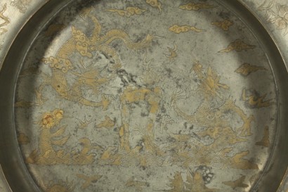 Antiquitäten, Geschenke, China, Qing-Dynastie, 2. Hälfte des 18. Jahrhunderts, Hand-Waschbecken, Zinn, Kupfer, multilobulated unterstrichen, #antiquariato, #oggettistica, #dimanoinmano