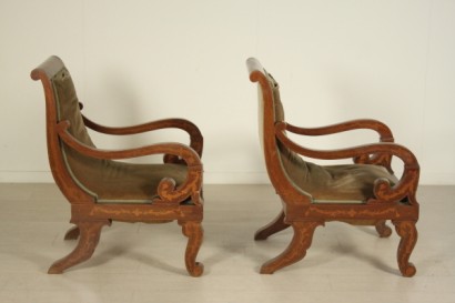 Sessel, Charles X, 900, hergestellt in Italien, Nussbaum, Ahorn, #bottega, #mobiliinstile, #dimanoinmano