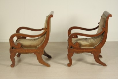 Sessel, Charles X, 900, hergestellt in Italien, Nussbaum, Ahorn, #bottega, #mobiliinstile, #dimanoinmano