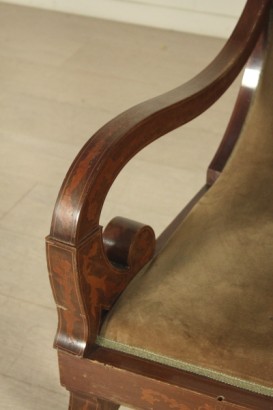 Sessel, Charles X, 900, hergestellt in Italien, Nussbaum, Ahorn, #bottega, #mobiliinstile, #dimanoinmano