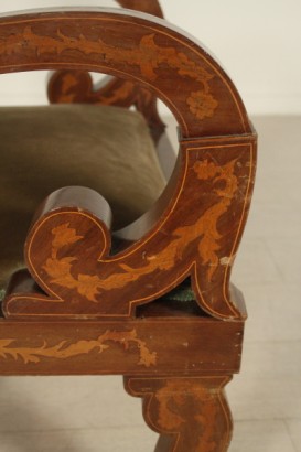 Sessel, Charles X, 900, hergestellt in Italien, Nussbaum, Ahorn, #bottega, #mobiliinstile, #dimanoinmano