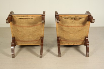 Sessel, Charles X, 900, hergestellt in Italien, Nussbaum, Ahorn, #bottega, #mobiliinstile, #dimanoinmano