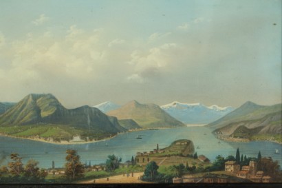 Gouache, Papier, Berge, Comer See, Villa Carlotta, 800, #arte, #pitturaantica, #dimanoinmano