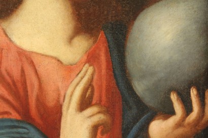 pittura antica di arte, italia, salvator mundi, del 700, reintelato, restaurato