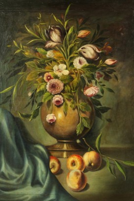Naturaleza muerta con flores y frutas