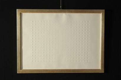 zeitgenössische Kunst, Enrico Castellani, Grafik, Grafiken von Castellani, Vorsprünge, Vorsprünge auf Papier, Vorsprünge der Castellani, Multiples, ein Vielfaches von castellani