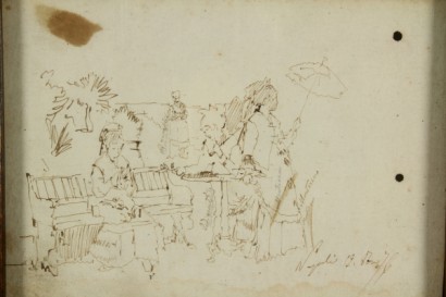 novecento di arte, edoardo dalbono (1841-1915), donne a villa floridiana, inchiostro su carta, firmato