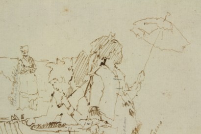 novecento di arte, edoardo dalbono (1841-1915), donne a villa floridiana, inchiostro su carta, firmato