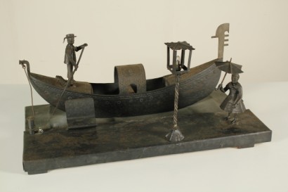 antiquariato, novecento, sculture in ferro saldato, ferro inciso, gondoliere, sculture di gondole, anni 40
