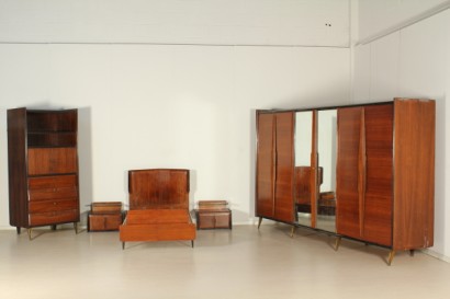 modernism, complete furnishings, full room, closet, furniture, bed, bedside tables, bedroom, room 50/60 years manufacturing