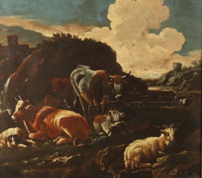 Rosa da Tivoli (1655-1706), un paysage de-bucolique de suiveur avec du b&#233;tail
