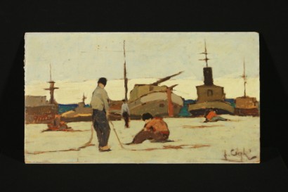 Franco Cigheri (1905-1978),Pescatori sul molo