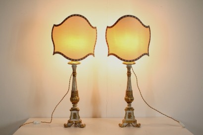 Coppia di torcieri in legno,adattati a base per lampade.