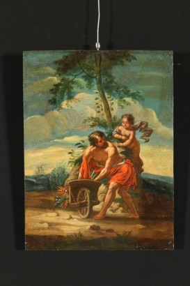 Par de cuadros en madera-alegorías de ganadería y agricultura., pintado