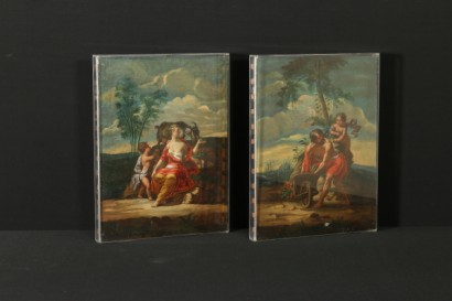 Par de cuadros en madera-alegorías de la agricultura y pastoreo.