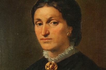 arte, ottocento, ritratto femminili, ritratto, meta 800, pittura, olio su tela, cornice recente